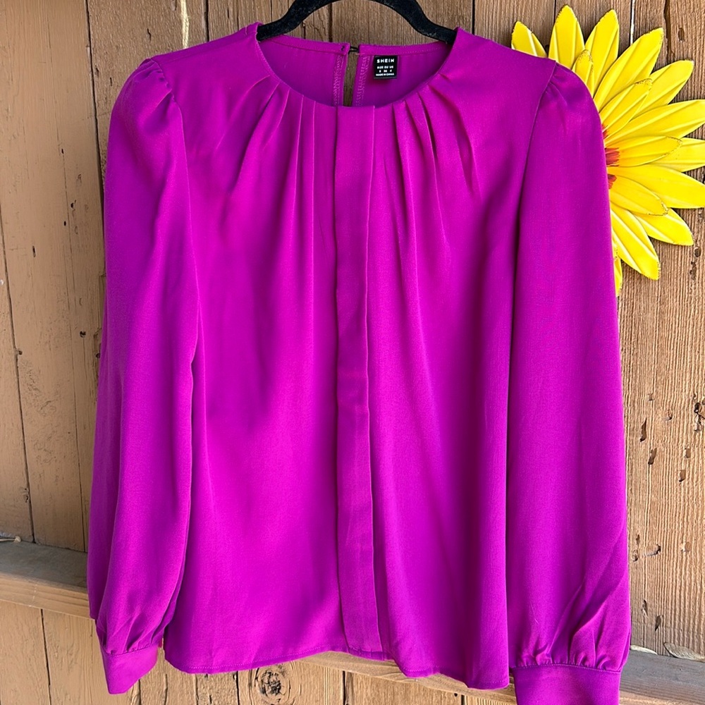 SHEIN Pink and Purple Cuffed Sleeve Blouse